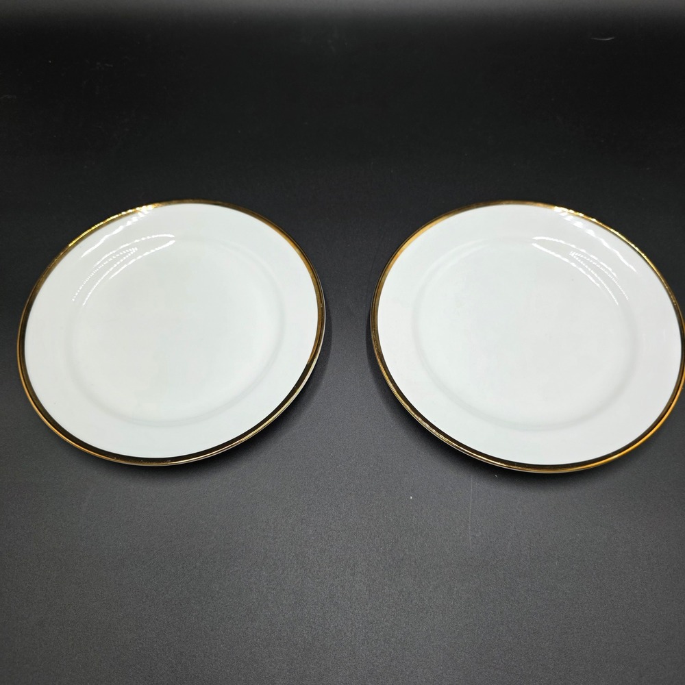 Pier 1 Imports Grace Gold Rim Porcelain Appetizer Plates Set of 2 White 8 Inch